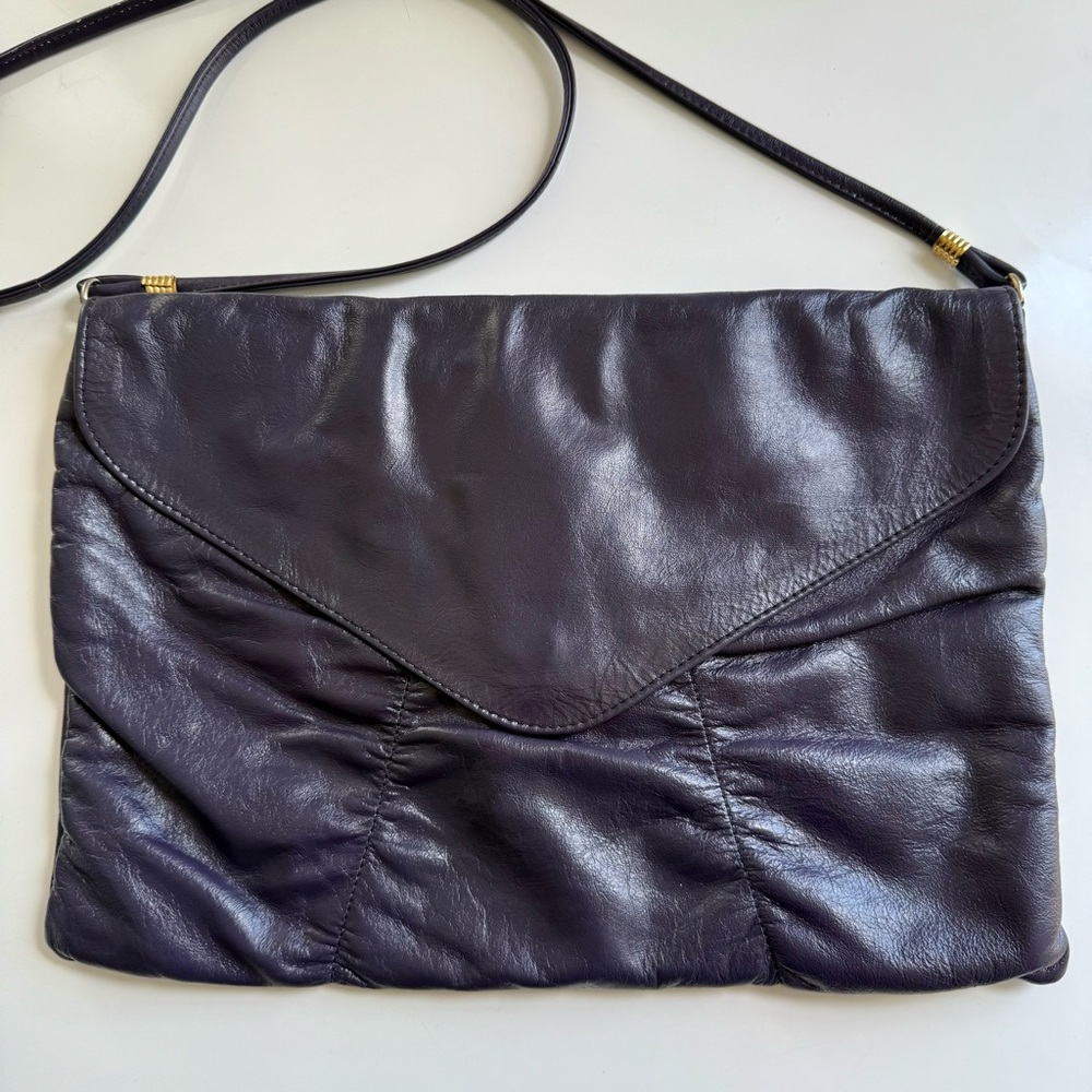 Vintage Purple Leather Envelope Style Handbag Anthropologie Clutch Shoulder Bag